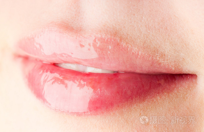 微笑。特写的嘴