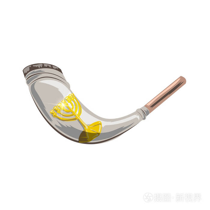 羊角号被隔离在白色.rosh 新年犹太新年节日的传统象征.矢量插图