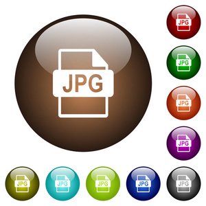 Jpg 文件格式圆形彩色玻璃按钮上的白色图标
