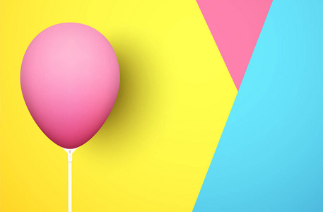 彩色几何背景与粉红色逼真气球