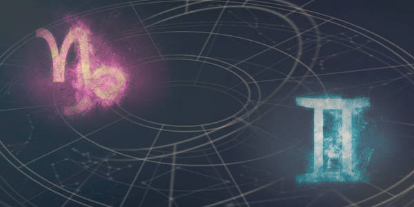 摩羯座和双子星座的预测是相容的。夜空抽象背景