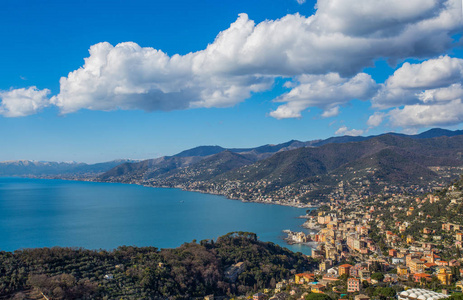 Camogli 和东维埃拉, 热那亚 Genova 省, 利古里亚海滨, 地中海沿岸, 意大利的鸟瞰图