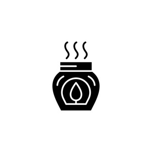 芳香疗法黑色图标概念。芳香疗法平面向量符号, 符号, 插图