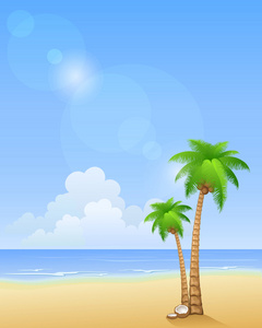 夏季海滩和棕榈树