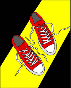 矢量插图。黄色背景红色运动鞋