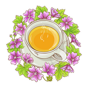 malva 杯茶白底插图