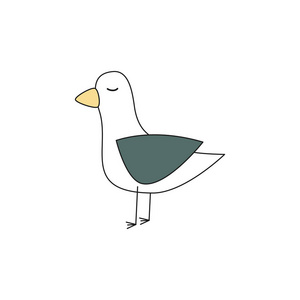 可爱的卡通海鸥涂鸦矢量图标在白色背景下隔离