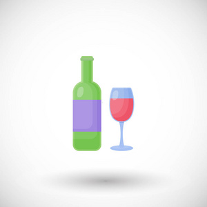 酒瓶和玻璃平面矢量图标