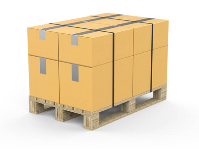 europallet 与丝带捆绑包装盒.在白色背景上的木托盘上包装.