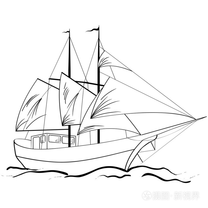 航海帆船的剪影插画-正版商用图片04udue-摄图新视界