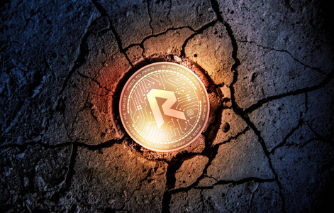 闪亮金黄 Revain cryptocurrency 硬币在干地球甜点背景挖掘3d 渲染插图