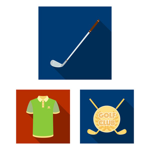 高尔夫和属性平面图标集合中的设计。高尔夫俱乐部和设备矢量符号股票网站插图