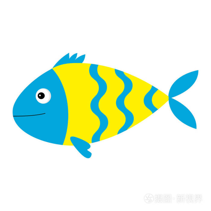 可爱的卡通鱼图标在白色背景下隔离