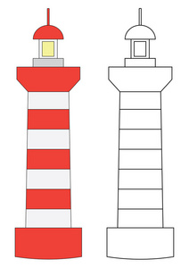 灯塔。着色页, 游戏的孩子。矢量插图