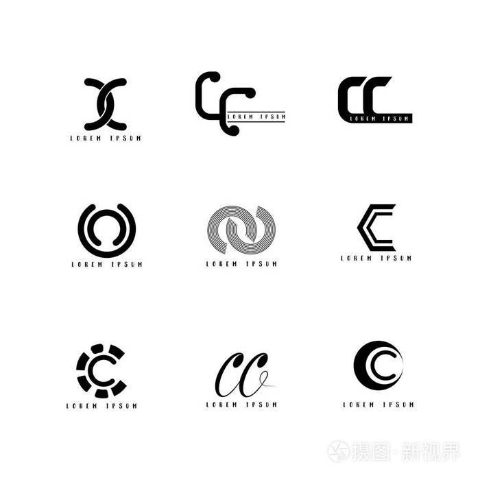 cc 徽标矢量, 设计字母与创意字体集