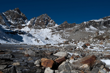 Renjo 通 山峰和流在喜马拉雅山