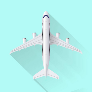 飞机图标在蓝色背景与阴影, 旅行背景, 向量例证