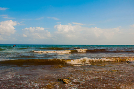 卡门, 墨西哥, 尤卡坦半岛, 海滨玛雅 可怕的肮脏的海滩泥, 海藻和垃圾