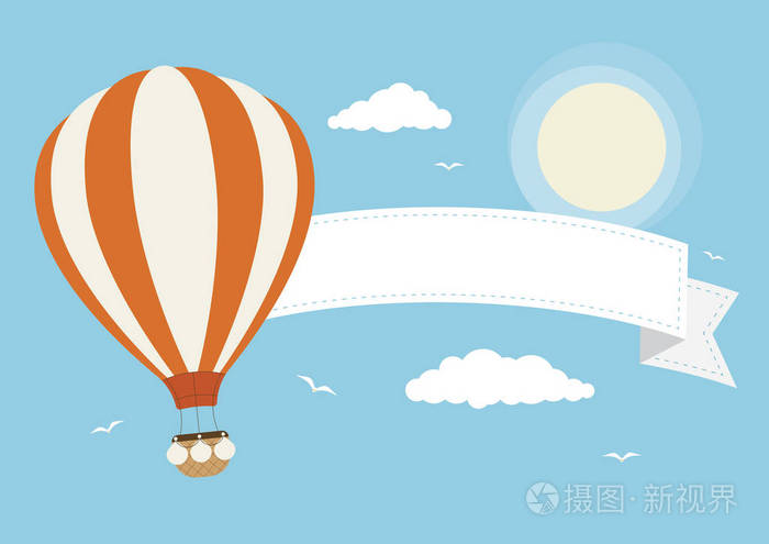 卡通矢量热气球带横幅