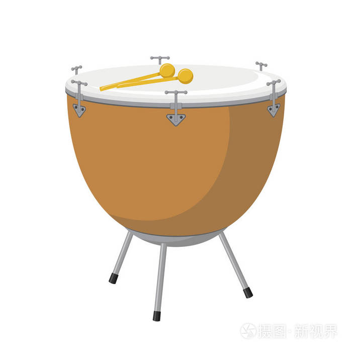 基于白色背景的卡通风格 kettledrum 的矢量图解