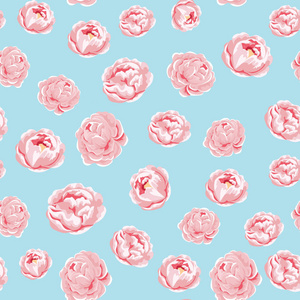 粉红牡丹花的无缝图案。织物贺卡填料的矢量插图
