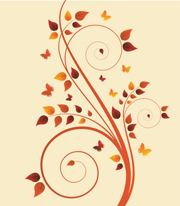 魔术秋天一棵树与蝴蝶和文本的空间