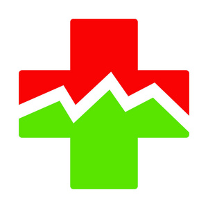 半红色和半绿色的十字的图标。一条白色的断线从左边向右向量传递