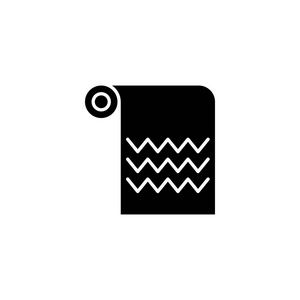 黑毛巾图标概念。毛巾平面矢量符号, 符号, 插图