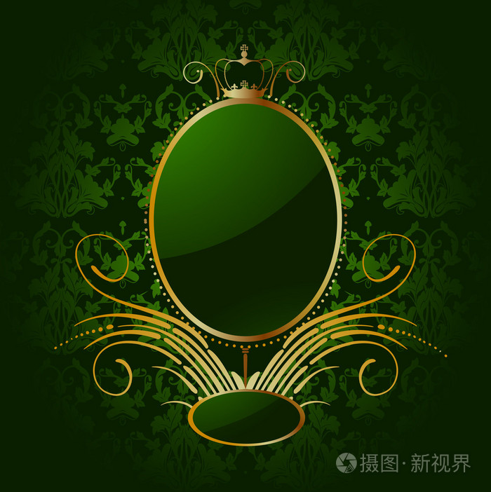 皇家绿色背景与金色的帧.矢量