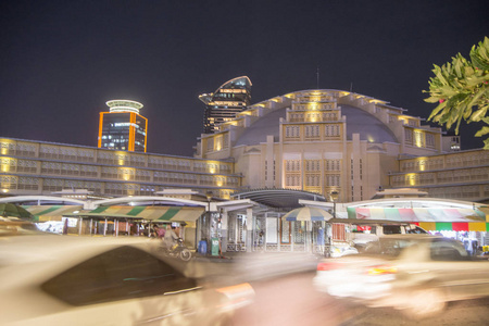 柬埔寨金边城市夜景灯中央市场