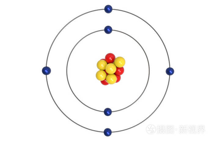 含质子,中子和电子的碳原子玻尔模型.3d 插图