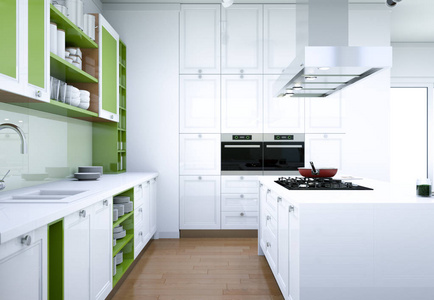 白色现代厨房室内设计插图