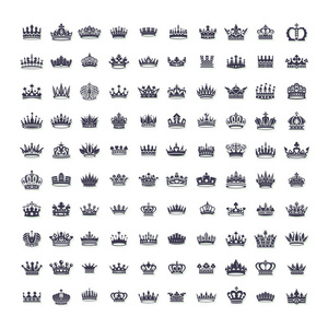 矢量的创造性的国王和王后冠符号或标志元素的集合。组的几何复古皇冠
