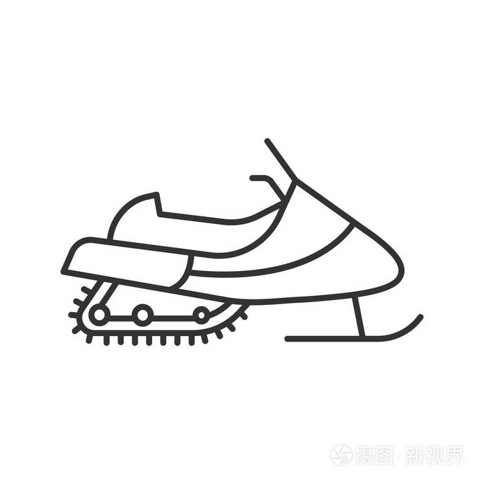 雪地车线形图标.细线插图.汽车雪橇.轮廓符号.矢量隔离轮廓图
