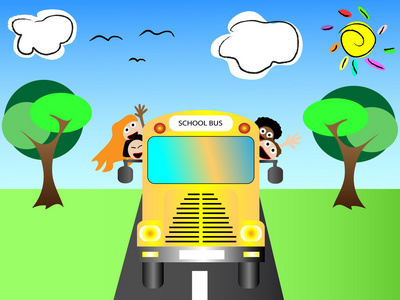 快乐儿童的学校巴士回学校矢量图