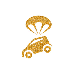 汽车降落伞图标金色闪光纹理。矢量插图
