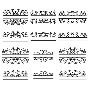 手工绘制的分隔线。拆分框架。文本分隔线。邮箱字母。复古线边框