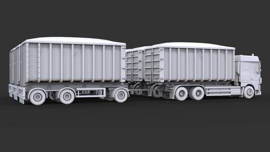 大型白色卡车与单独拖车, 为运输农业和大厦散装材料和产品。3d 渲染