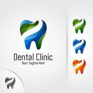 牙科标志设计。牙医牙科诊所和牙科护理的牙科向量概念