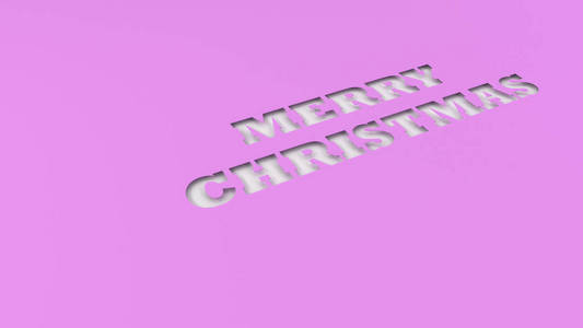 白色欢快的圣诞单词在紫色的纸上剪下来。3d 渲染插图