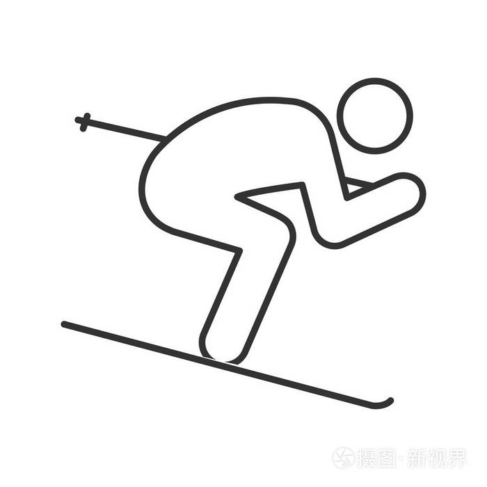 插画 滑雪者线性图标.细线插图.滑雪的人.轮廓符号.矢量隔离轮廓图.