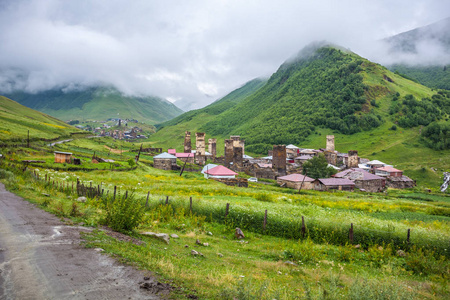 Ushguli欧洲最高的居住的村庄。高加索, 上上斯瓦涅季亚联合国教科文组织世界遗产遗址。格鲁吉亚