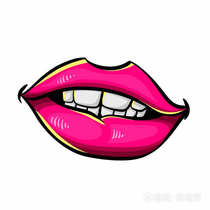 女人张开嘴巴, 性感的粉红色的嘴唇和舌头.矢量插图