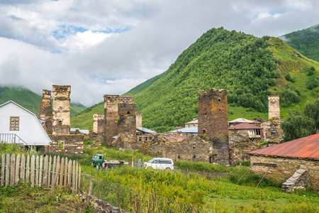 Ushguli欧洲最高的居住的村庄。高加索, 上上斯瓦涅季亚联合国教科文组织世界遗产遗址。格鲁吉亚