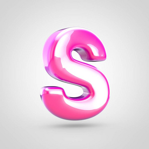 粉红色字母 S 大写。3d 渲染白色背景下的亮闪闪发亮的粉红色字体