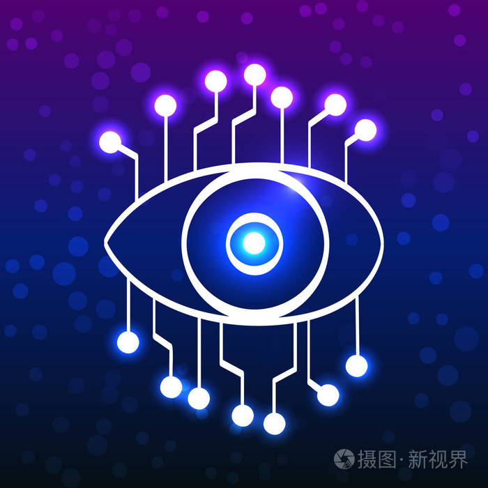 发光的眼睛与电路板技术涂鸦样式