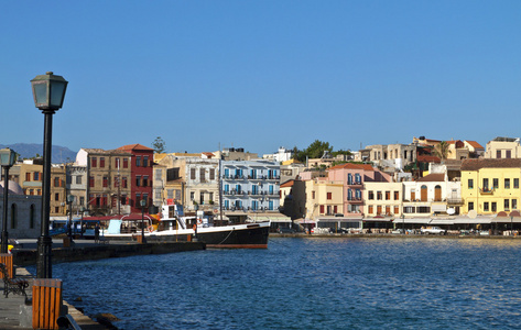 阿尼亚城市在克里特岛的希腊小岛