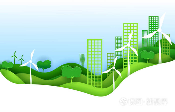 绿色小镇与风电涡轮
