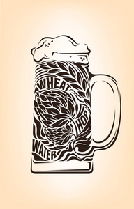 手工绘制的老式图形与啤酒杯和刻字。t恤或袋印的矢量排版插图