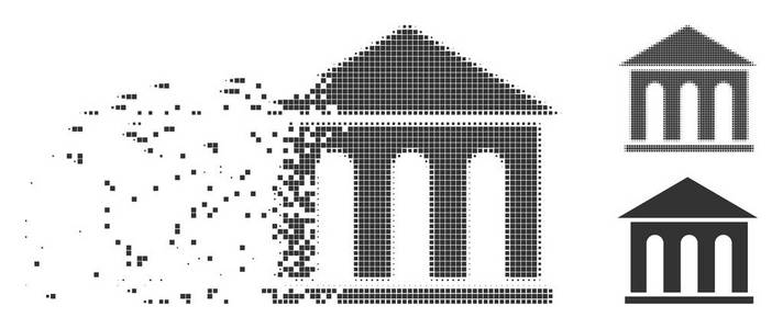 破坏像素半色调博物馆建筑图标